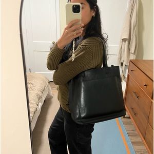 Black leather madewell transport tote